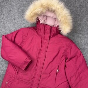 LL Bean Coat Womens Medium Pink Goose Down Insulated Fur‎ Hooded Gore Tex Parka